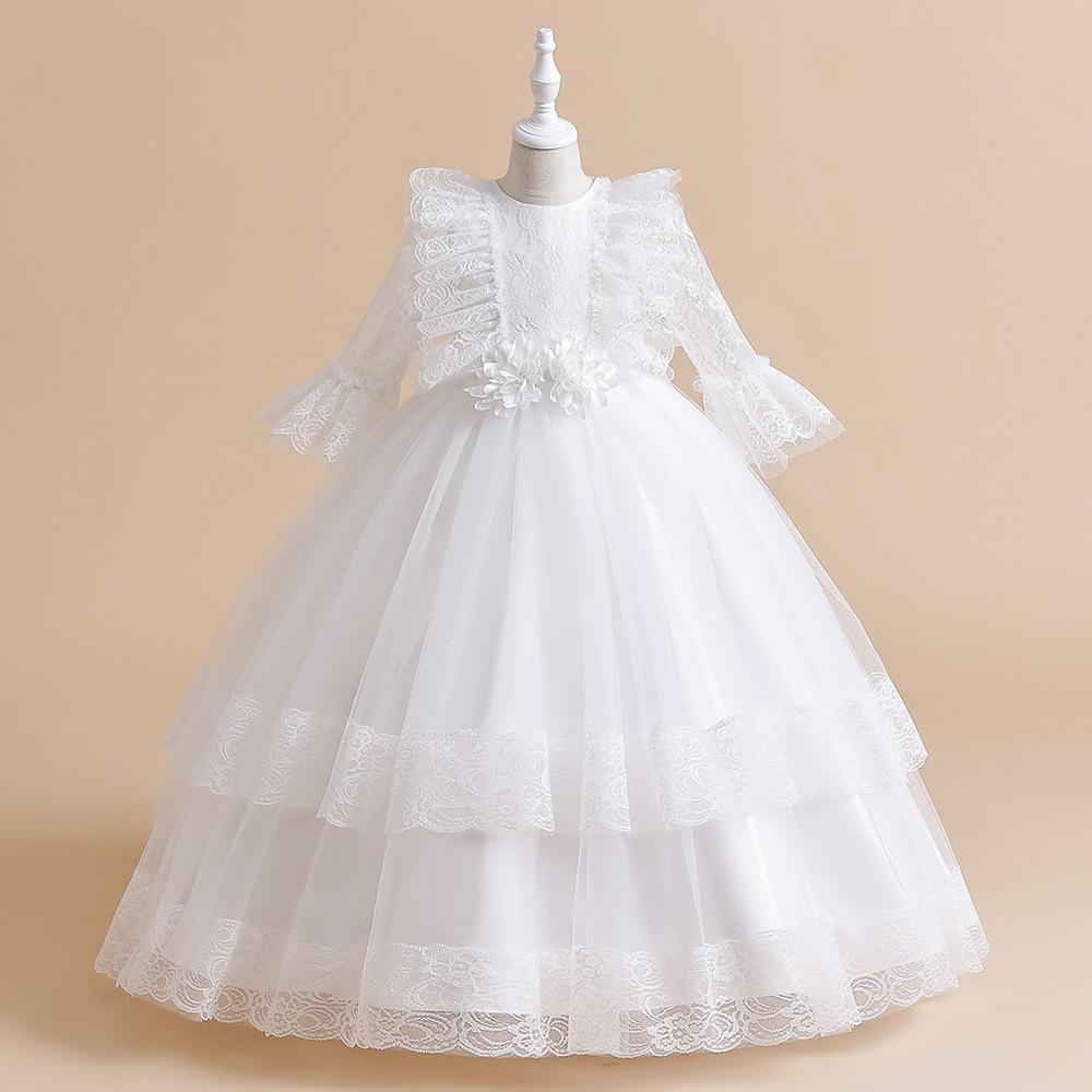 Picture of Children's Dress Long Dress Performance Host Performance Dress Girl's Wedding Lace Long-Sleeved Princess Tutu Dress