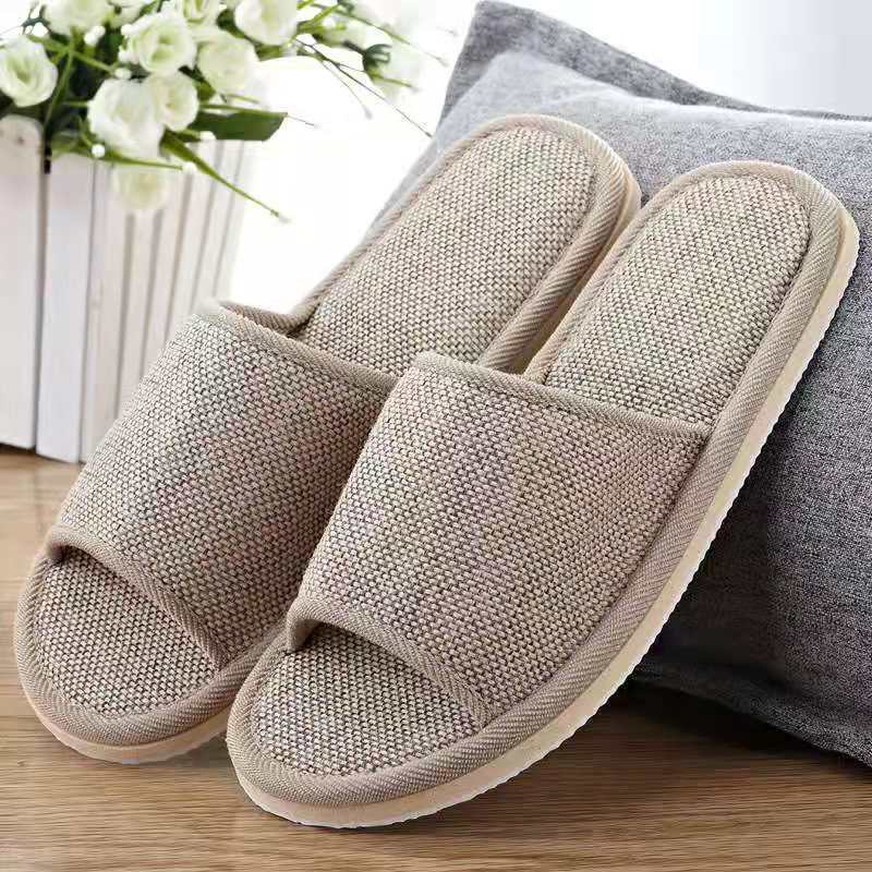 Linen slippers buy one get one free female spring, summer, autumn and winter four seasons indoor home hotel guest cotton men's wholesale