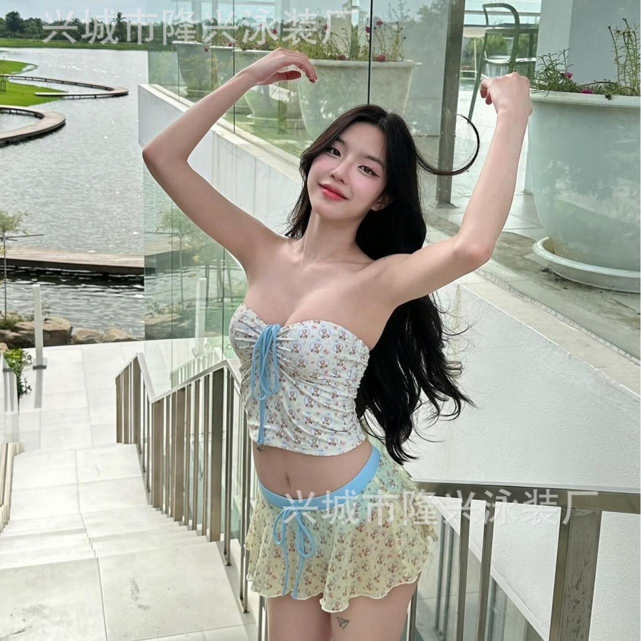 New Style Split Swimsuit Women's Floral South Korea Tube Top Ins Style Hot Girl Sexy Sweet Girl Casual Holiday Swimwear