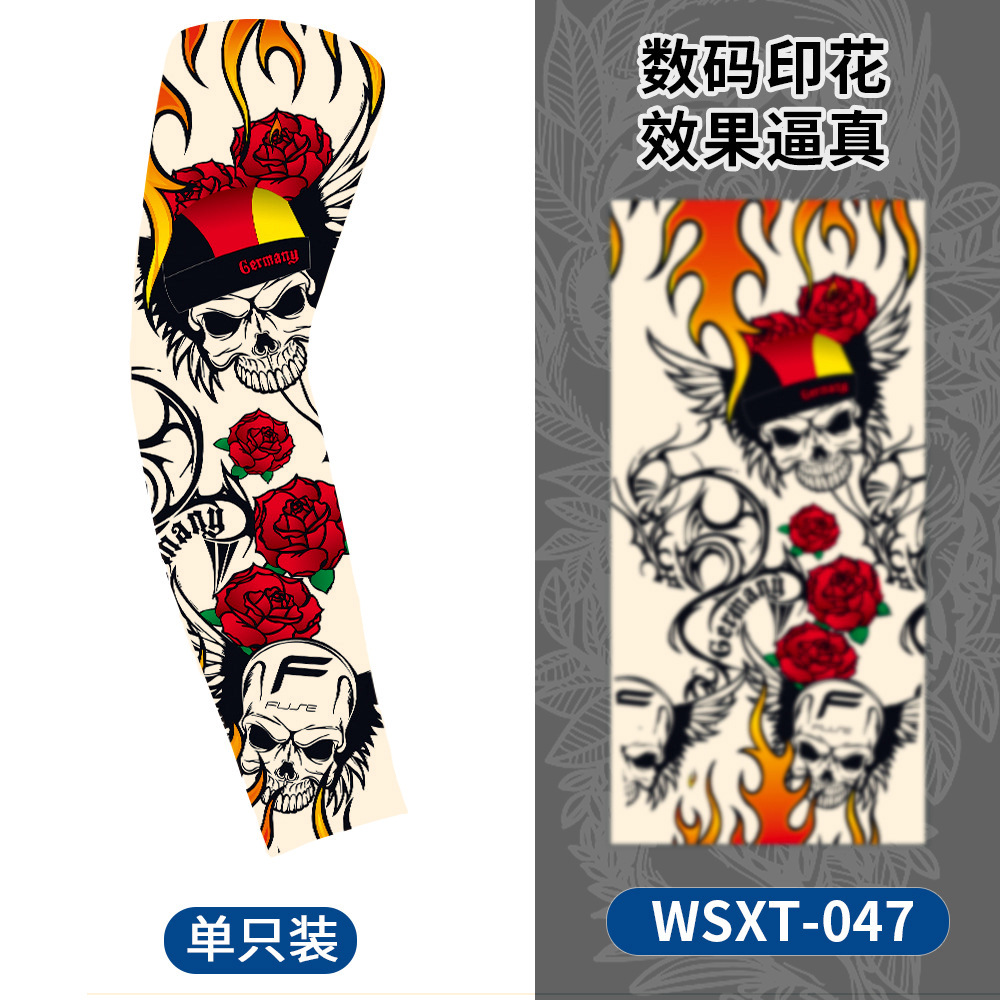Picture of Summer Riding Sunscreen Tattoo Sleeve Simulation Tattoo Quick-drying Arm Protector Outdoor Sports Sunshade Breathable High Elastic Ice Sleeve