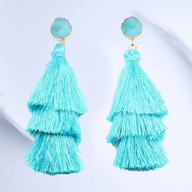 Picture of European and American Foreign Trade popular high-end fashion bohemian three-layer tassel earrings simple temperament exaggerated earrings for women