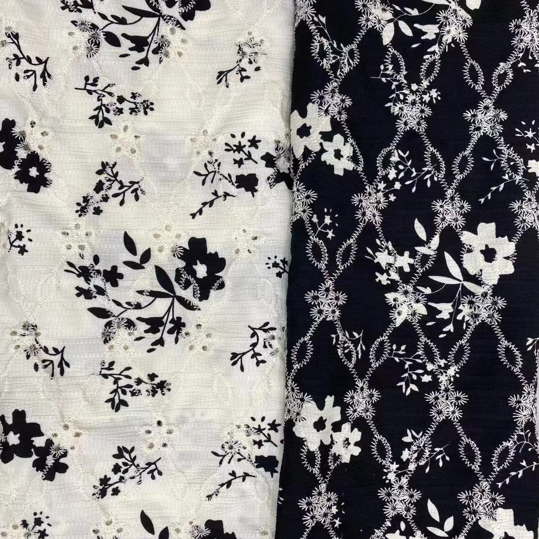 Chiffon printed plum blossom square hole embroidered fabric perforated lace fabric dress embroidered embroidered fabric