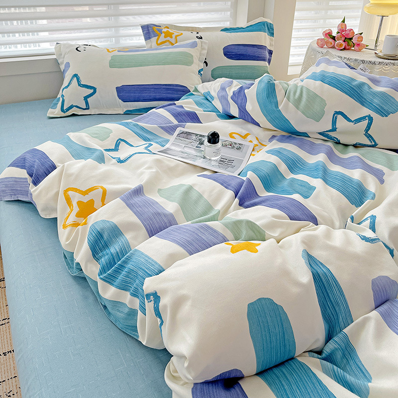 Picture of Class A Maternal and Infant Grade Four-Piece Set Small Fresh Thickened Sanding Quilt Cover Washed Cotton Bed Sheet Quilt Cover Dormitory Three-Piece Set ins