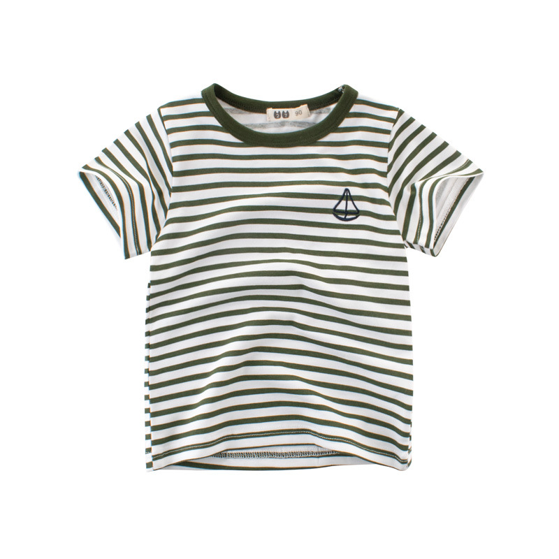 Picture of 2025 Summer New Kidsren's Stripesd T-Shirt Lycra Cotton Boys Short-Sleeved Bottoming Shirt Baby Clothes European and American Kidsren's Clothing