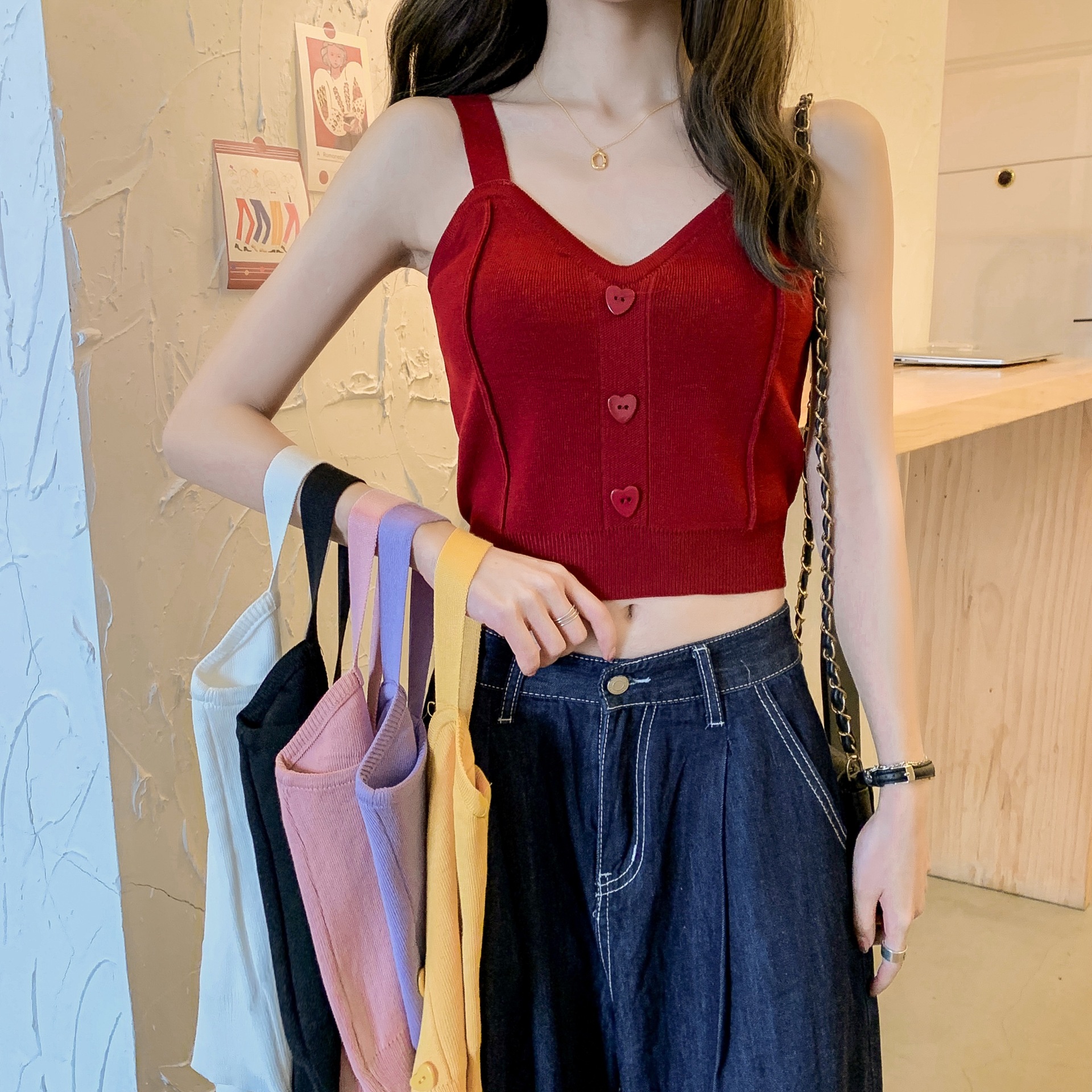 V-Neck Vest Sling Women's Summer New Interior Slim-fit Slim-fit Knitted Top