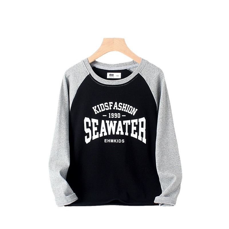 Picture of Spring and Autumn Korean Style New Children's Long-sleeved T-shirt Large Children's All-match Raglan Cotton Cashmere Top Boys' Base Shirt