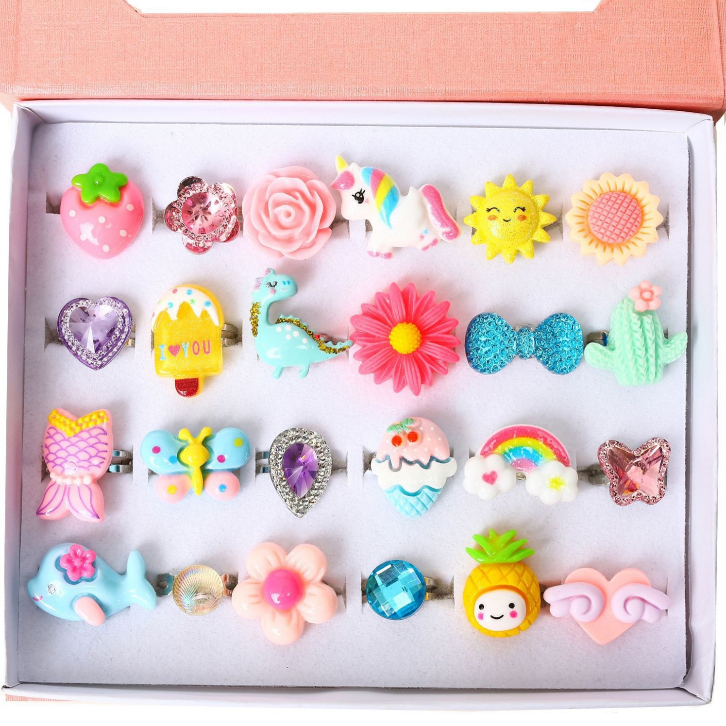 Cross Border Amazon Kids Ring Cartoon Gem Ring Adjustable Size Girl Dress Up Ring 3 Years Old and Over