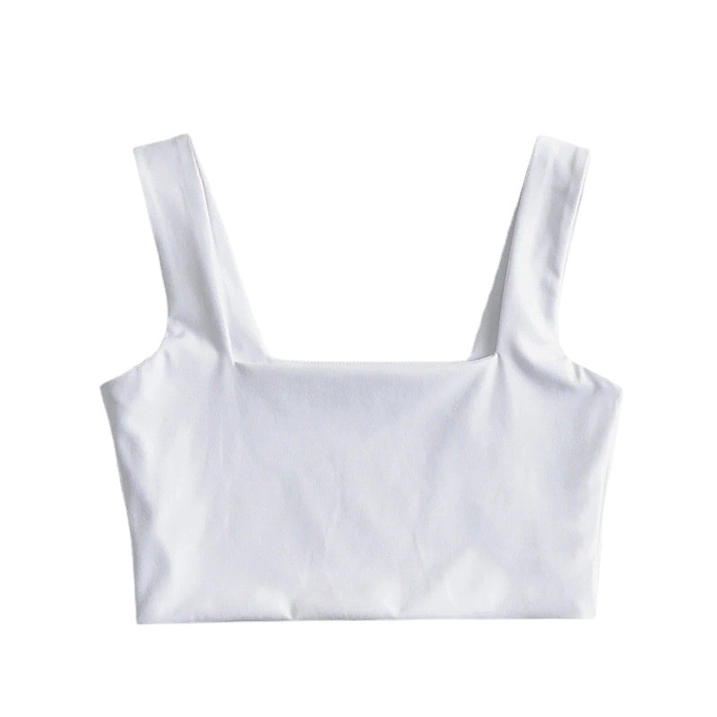 European and American Ins Street Style Square Collar Exposed Collarbone Camisole Women's Pure Color Wide Shoulder Strap Bottoming Shirt Sports Top