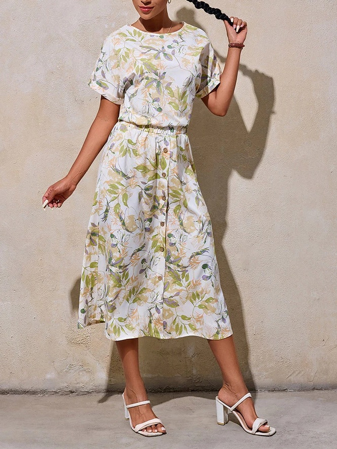 2025 cross-border Amazon fashion new floral short sleeve skirt suit