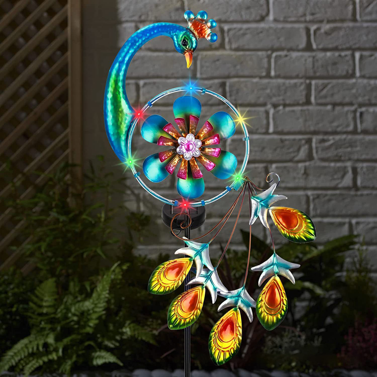 Picture of New Outdoor Solar Yard Atmosphere Lamp Garden Lawn Landscape Decoration Peacock Lamp Iron Windmill Ground Lamp