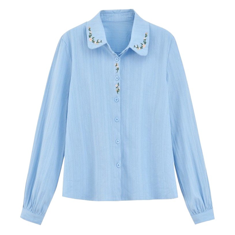 2025 Spring and Autumn New Fashion Age-Reducing Embroidered Cotton Shirt Women's Fashionable Cotton Temperament Easiest for Match Tops for Women