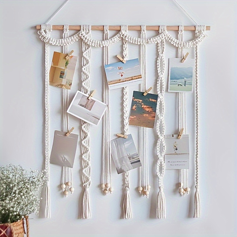 Nordic home decoration wall hanging tapestry tassel photo holder handmade tapestry woven bohemian photo wall