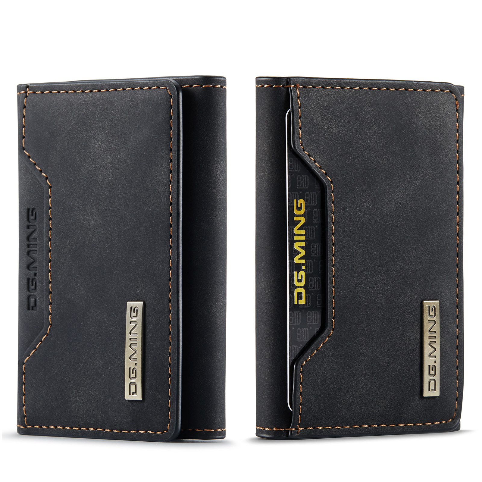 Picture of DG.MING brown three-fold card case card case high-grade retro PU card case leather case multi-functional magnetic small card case