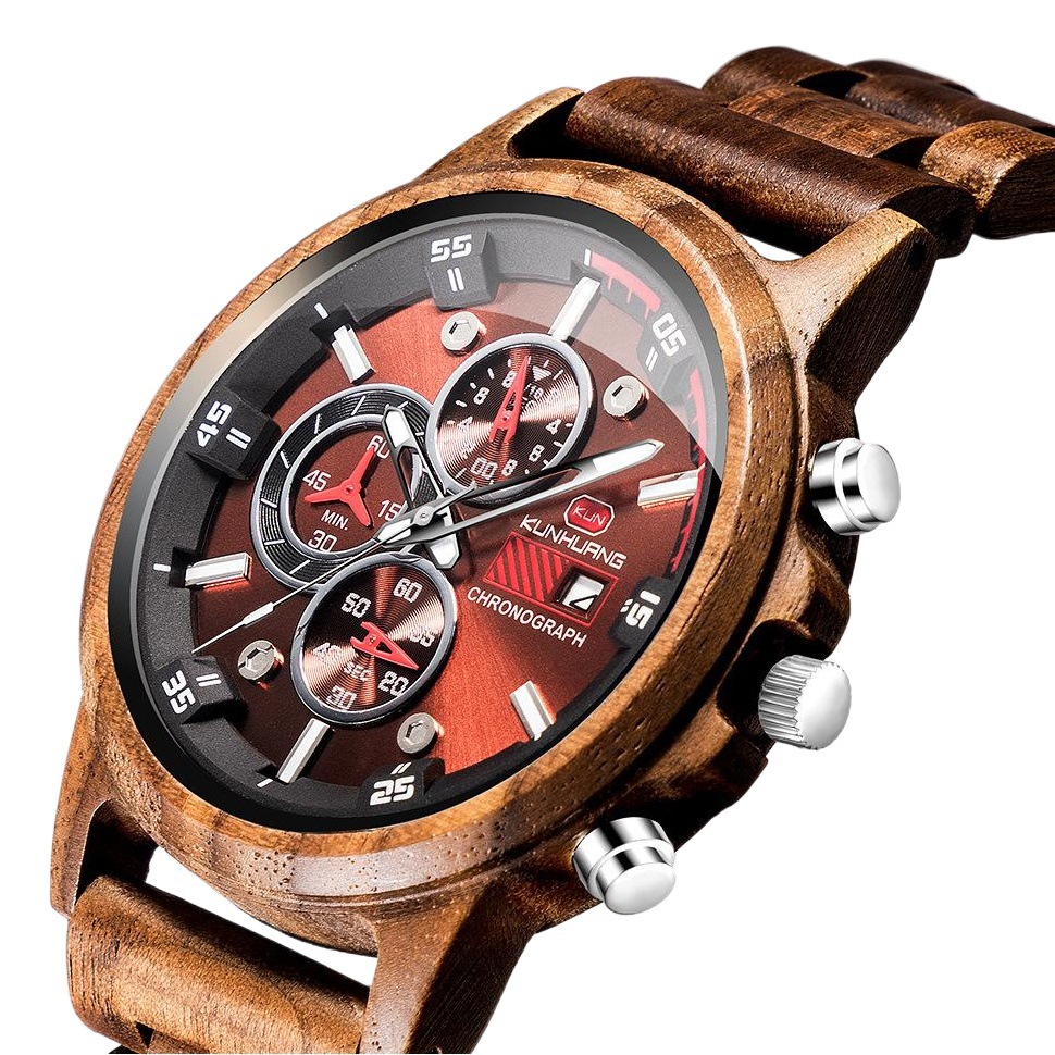 Kun Huang Explosions Wooden Watch Men's Multifunctional Sports Wooden Watch Fashion Explosions Wooden watches