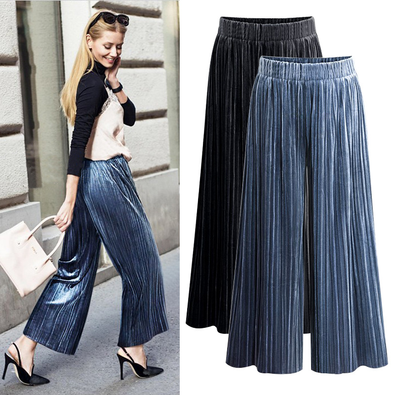 High Waist Wide-leg Pants Women's Cropped Pants Velvet Casual Women's Pants Autumn Pleated Loose Pants plus size Slim 100.00kg