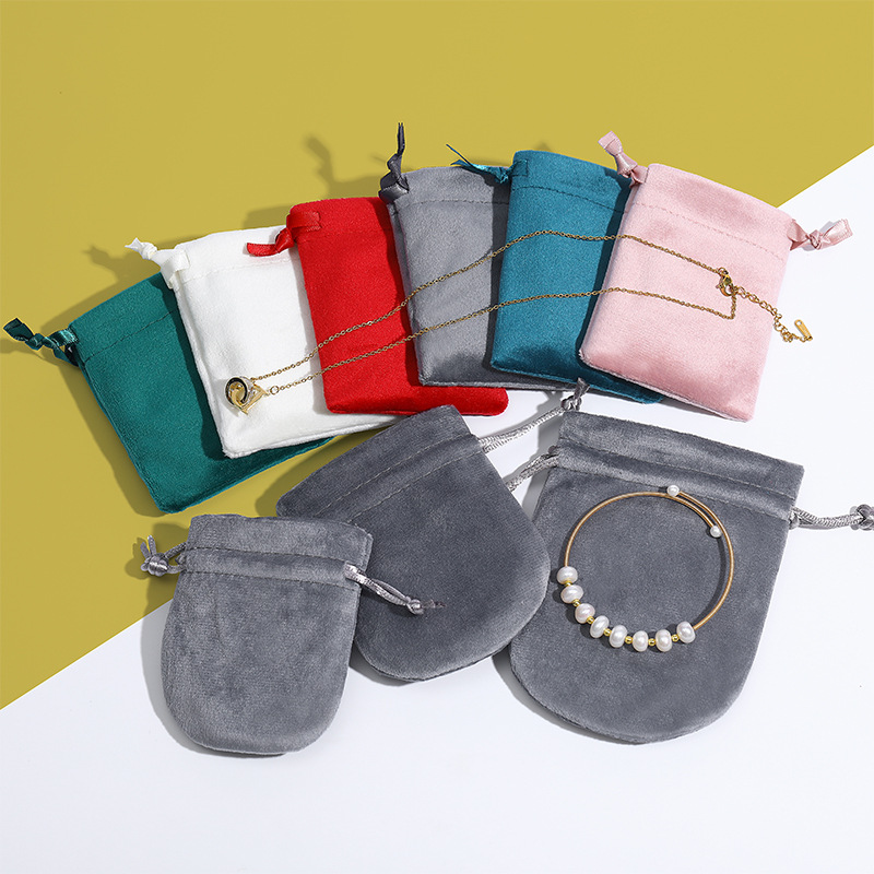 Square Drawstring Velvet Jewelry Packaging Bag Velvet Bag Drawstring Jewelry Bag Anti-Oxidation Jewelry Packaging Bag
