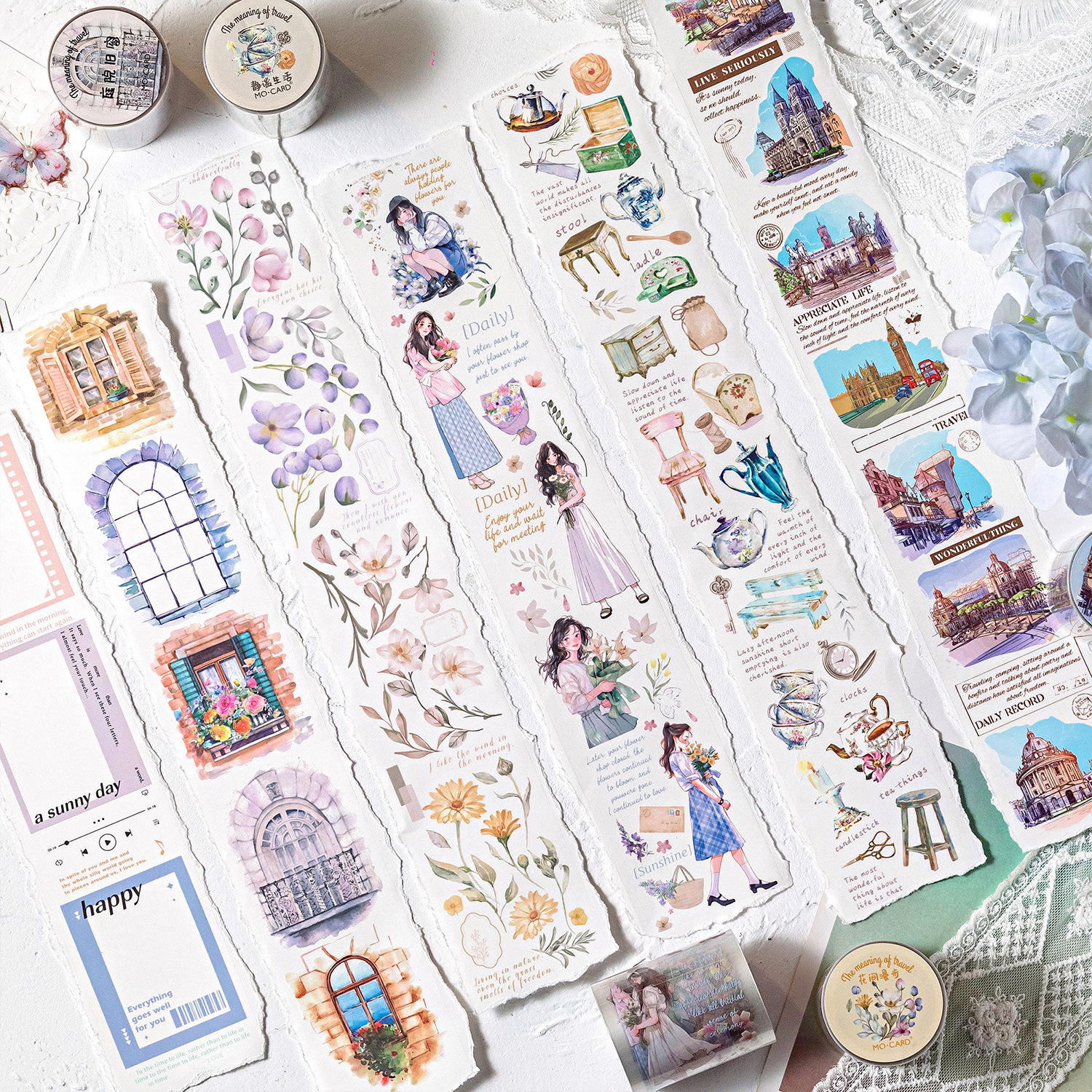 Momo Pet White Ink Tape Travel Meaning Series Ins Handbook DIY Material Decorative Loop Stickers 6 Types