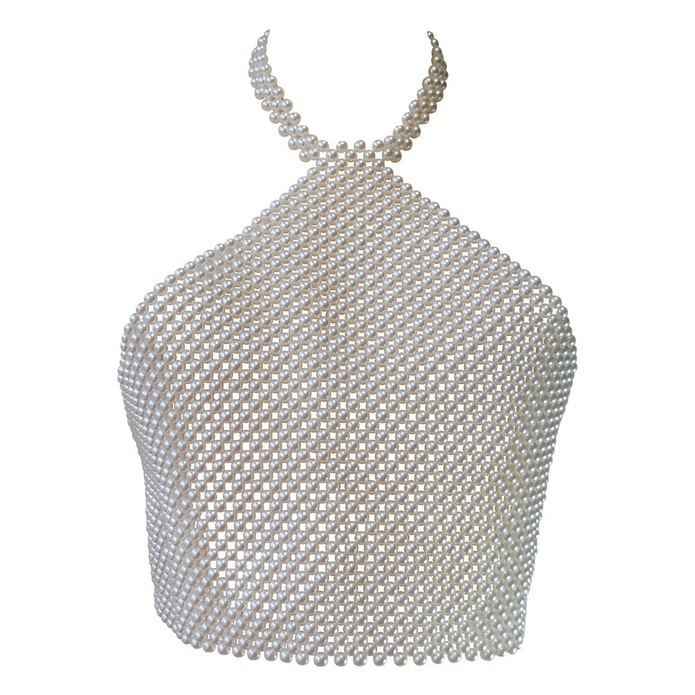 European and American Hot-Selling Pearl Tube Top Sexy Hottie Beaded Elastic Chest Chain Hand-Woven White Beaded Vest