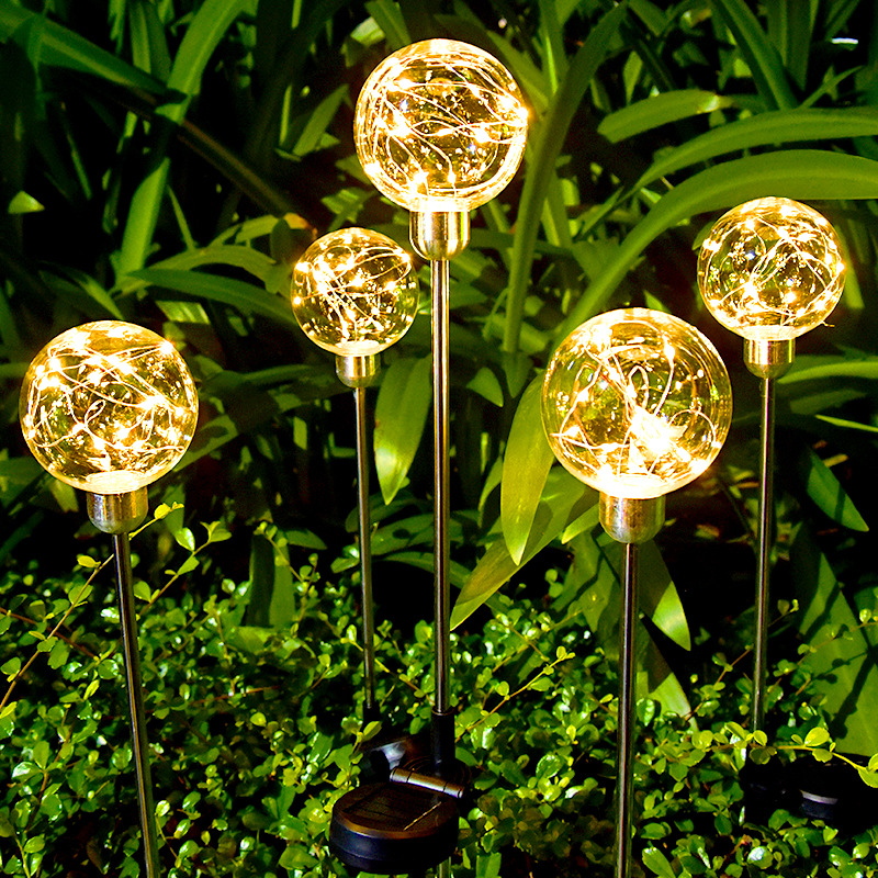 Solar Ball Reed Lamp Automatically Turns on after Dark, Outdoor Courtyard Decoration Floor Lamp, Luminous Copper Wire Lawn Lamp
