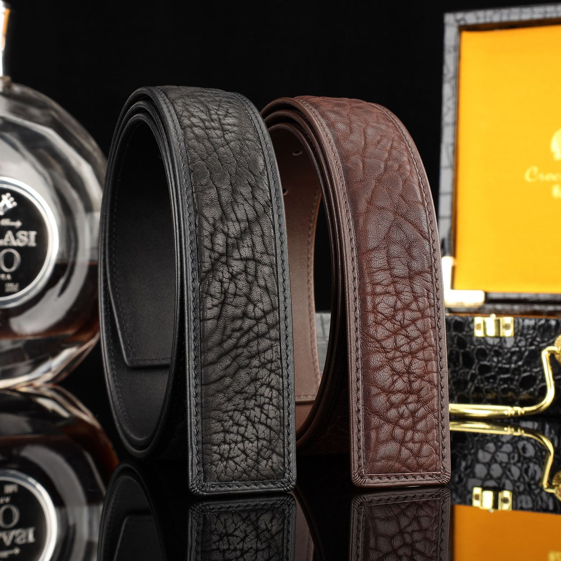 3.8 men's wild leather smooth buckle buckle belt
