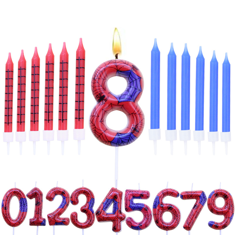 2024 Cross Border Amazon Spiderman Theme Printed Candle Birthday Numbers 0-9 Baking Decorative Candle Combo