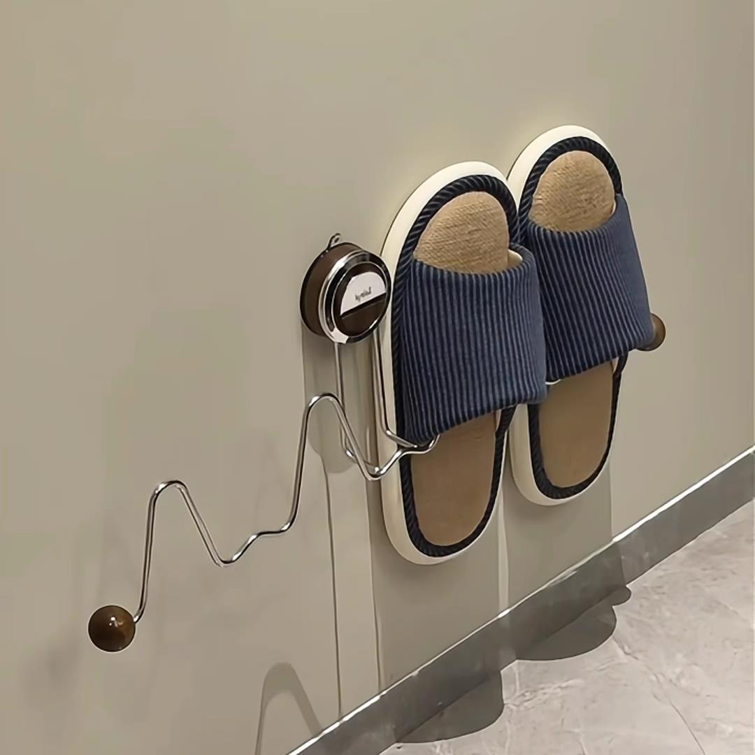 Bathroom Slipper Rack Bathroom Punch-Free Wall-Mounted Suction Cup Shoe Rack Multi-Functional Storage Rack Log Bracket Hook