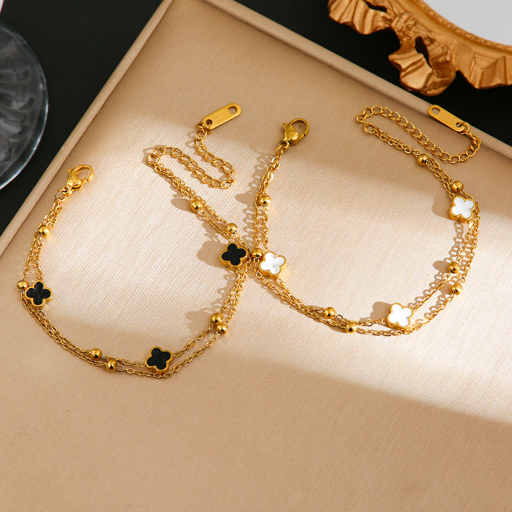 South Korea Simple Mini Double-sided Four-leaf Flower Titanium Steel Bracelet Instagram Cross-border New Lucky Grass All-match Elegant Bracelet