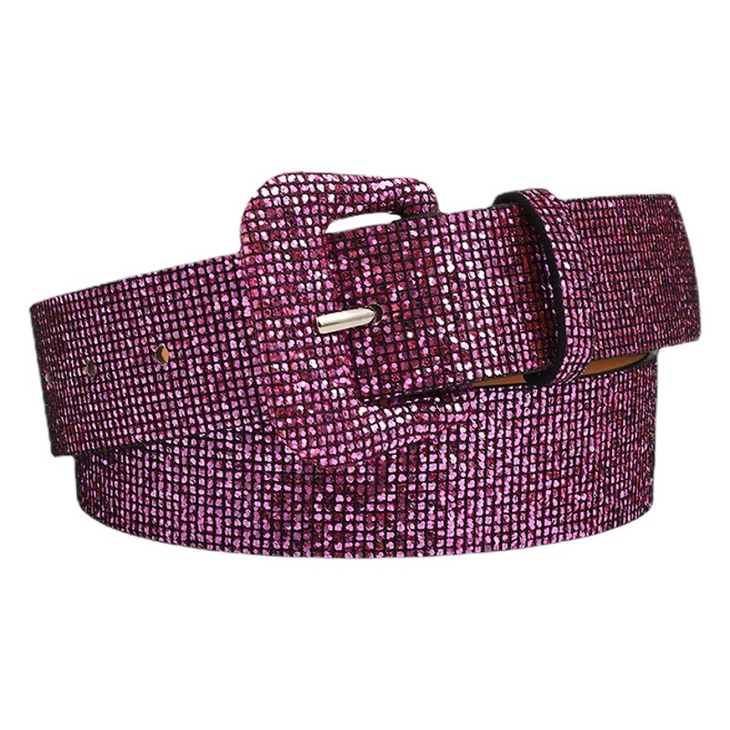 Cross-border Foreign Trade Women's Vintage Sequins Glitter Belt Decorative Dress Down Jacket Winter Wide Belt Women's Spot