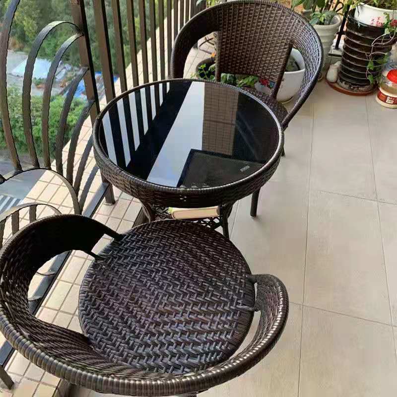 Balcony Tea Table and Chair Combination Rattan Chair Three-Piece Set Outdoor Leisure Home Simple Rattan Chair Rattan Back Chair for the Elderly