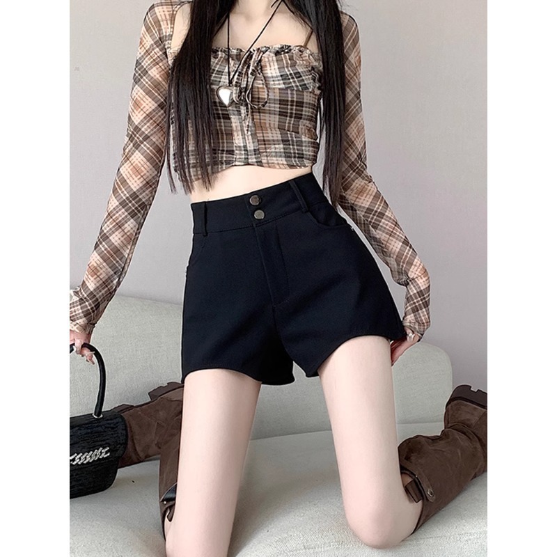 Black Suit Shorts Women's Spring 2024 New High Waist Slimming Outer Wear Casual A- word Hot Pants
