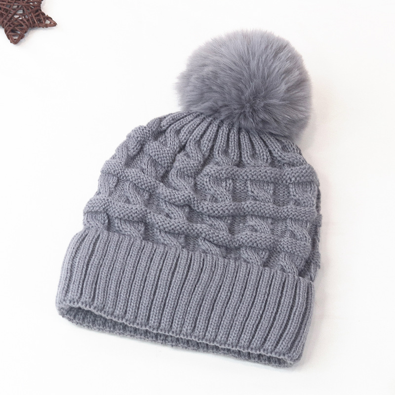 Picture of Hat Women's Korean-style new hat fur ball thickened thick wool knitted hat autumn and winter warm earmuffs hat student fleece-lined