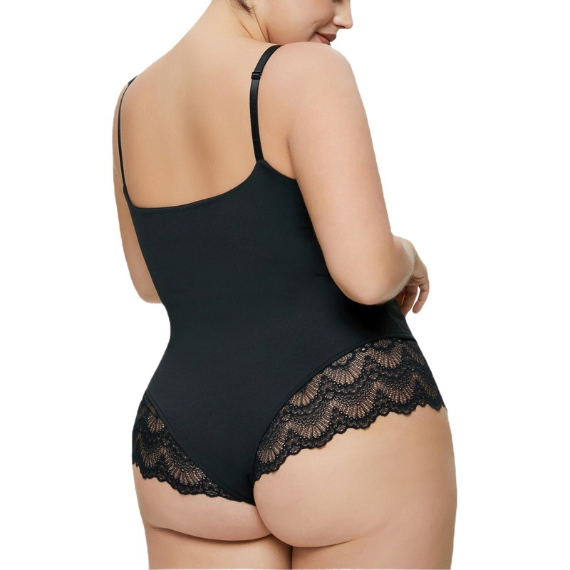 European and American foreign trade deep v women's top jumpsuit plus size jumpsuit sexy underwear lace stitching thong