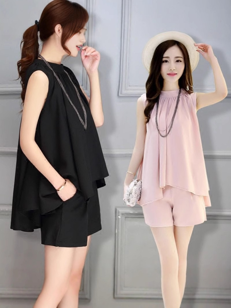 Casual Chiffon suit Women's Summer New Fashion Women's Loose Slimming Shorts Two-piece Set Korean-style plus size Women's Clothing