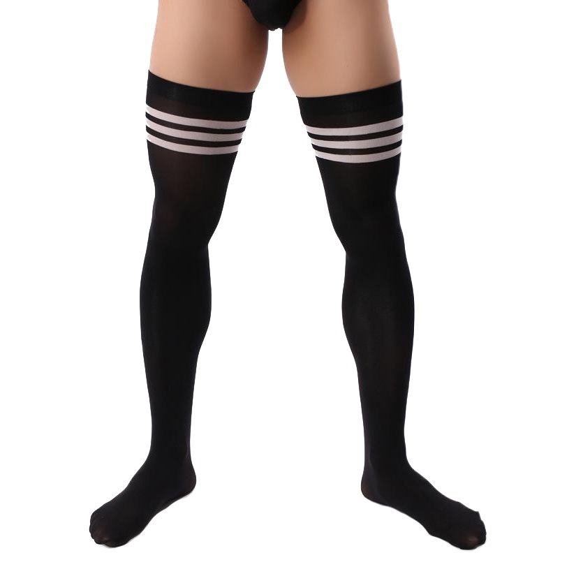 Men's Soccer Socks Men's Velvet Thigh Socks Men's Sports Black and White Striped Stockings