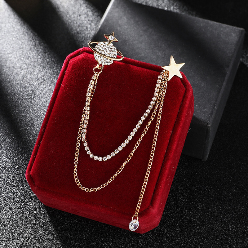 Brooch Men's and Women's Saturn Corsage Niche Design Sense Anti-running Pin Buckle Suit Fixed Clothing Accessories