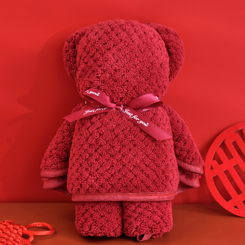 Picture of Bear towel wholesale wedding hand gift wine red wedding gift wedding gift hand gift towel