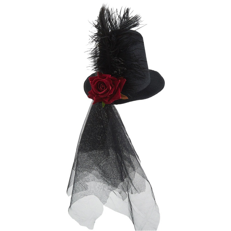 Steampunk Halloween party Gothic gear bowler lace feather small hat headwear hair accessories hairpin