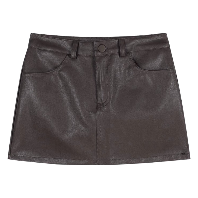 Black High Waist pu Leather Skirt Women's Autumn and Winter New Short Skirt All-match Slimming Skirt A- line Hip Skirt