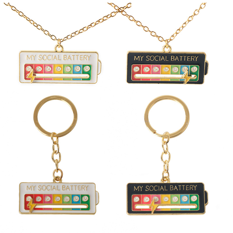 Picture of Cross-border hot selling cartoon creative emotion management adjustable mood expression keychain my social power necklace
