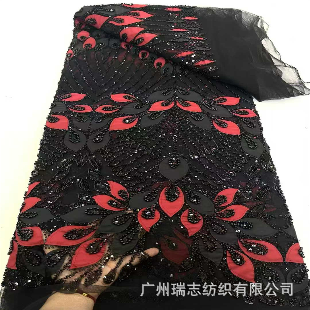 Picture of Spot Lace Sequin Embroidered Cloth 3D Laser Flower Embroider Bead Tube Embroider Performance Dress Dress Fabric