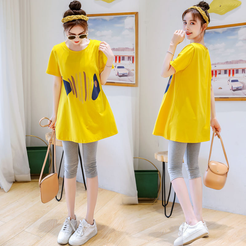 Picture of in stock 2024 spring and summer pregnant women fashion suit new loose summer long short sleeve clothing two-piece top