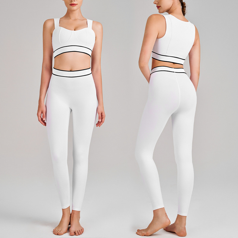 Cross-Border New Yoga Clothes, High-Waisted, Hip-Lifting, Tummy-Tightening, Slimming Suspenders, Beautiful Back, Running Sports Bra Set for Women