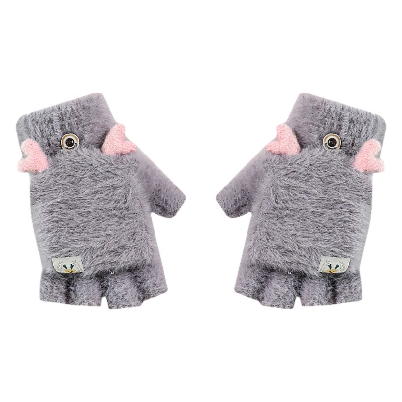2022 winter warm gloves cute girls Christmas fawn flip imitation mink wool knitted half finger manufacturers wholesale