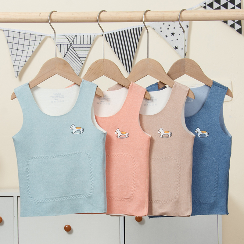 Picture of Autumn and Winter Children's warm vest boys seamless AB face girls wear patches belly base vest wholesale