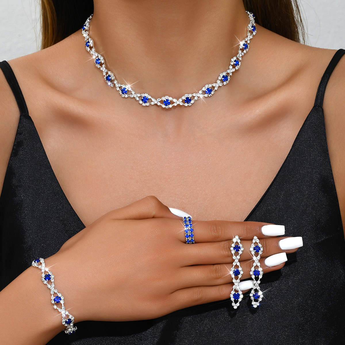 Bridal Wedding suit Necklace Earrings Two-Piece Set Geometric Full Diamond Wedding Evening Dress Accessories Cross-Border Explosions Chain Set