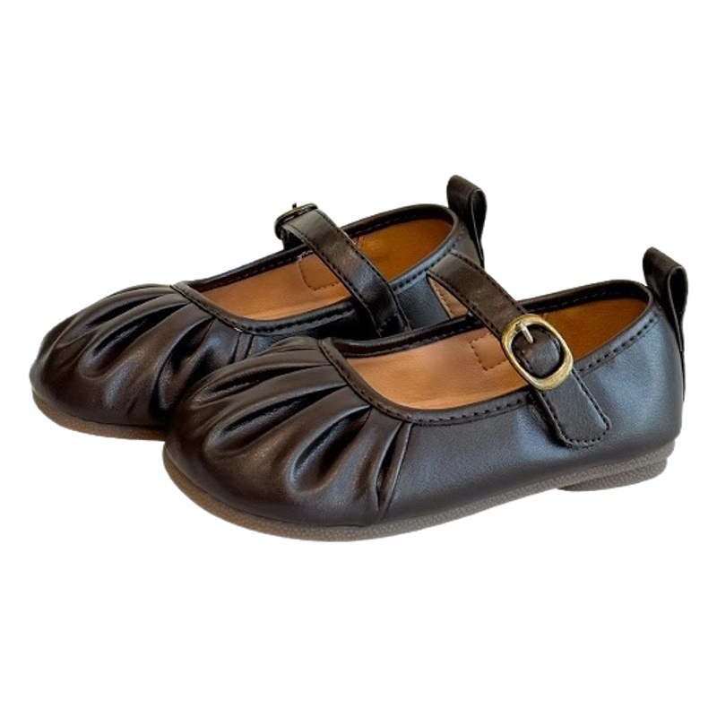 Tongku rabbit Korean style girls' spring and autumn new children's pleated leather shoes western style baby girl Mary Jane low-cut shoes