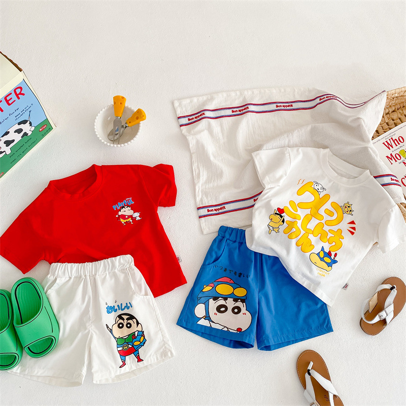2024 summer children's new boys and girls kindergarten cute printed comfortable loose casual shorts short sleeve suit