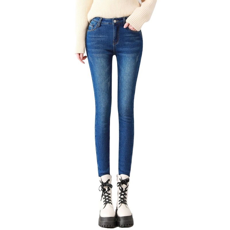 Fleece-lined Thickened Jeans Women's High Waist Winter Feet 2023 New Slim-fit Warm Outer Wear Tight Pencil Pants