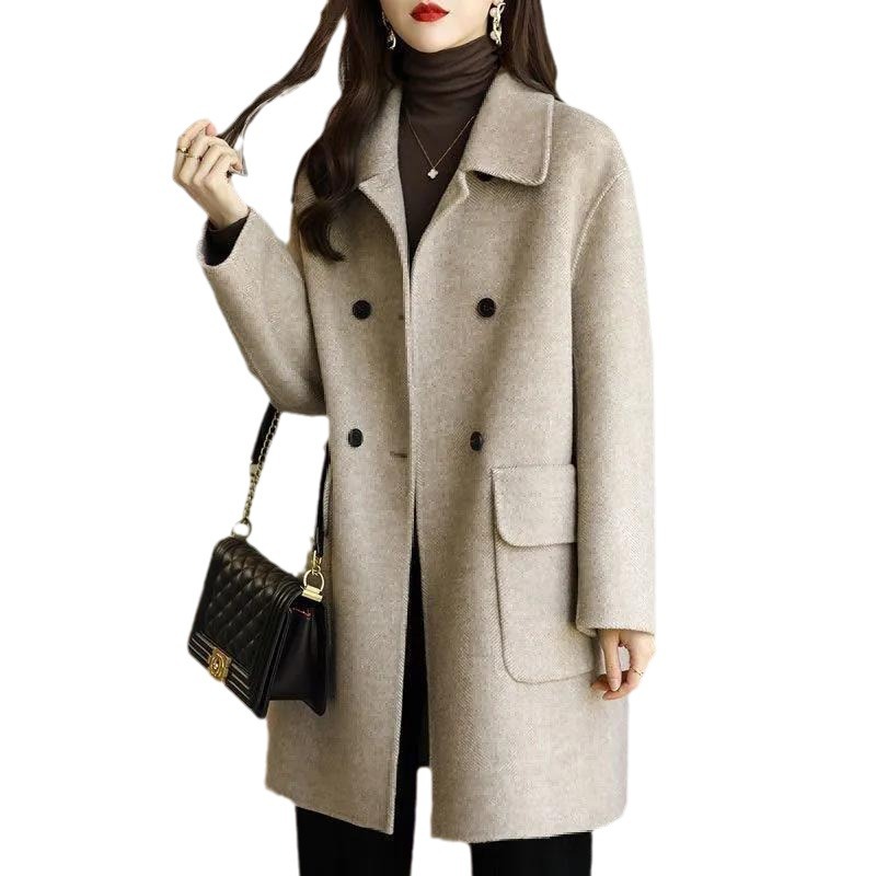 Picture of Woolen Coat Women's 2023 Autumn and Winter New Age-reducing Thickened Korean Style Warm Mid-length Loose Small Women's Coat