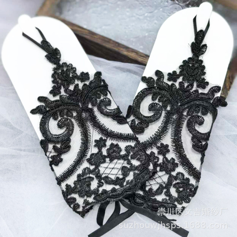 Foreign Trade Water-soluble Lace Short Finger Strap Lace Hollow Gloves for Adults and Children Universal White Black